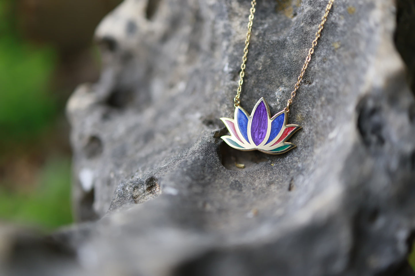 The Lotus Muse - Gold plated enamel necklace