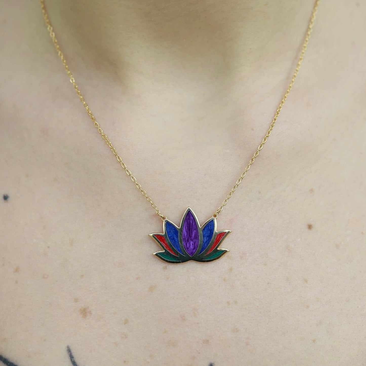 The Lotus Muse - Gold plated enamel necklace