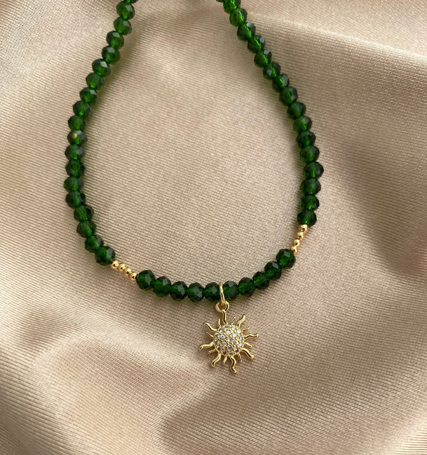 The Sunlit Emerald - Crystals gold plated necklace