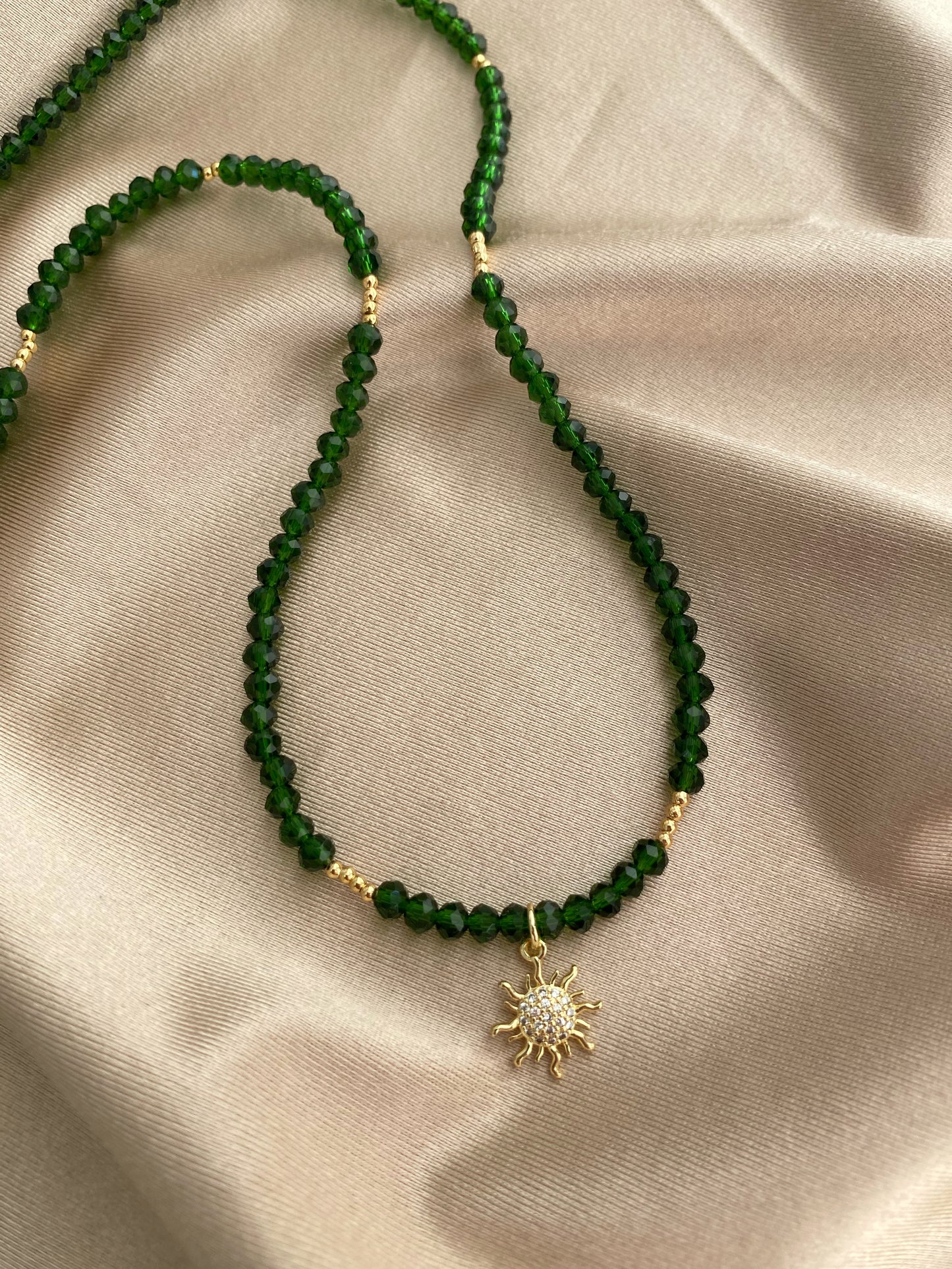 The Sunlit Emerald - Crystals gold plated necklace