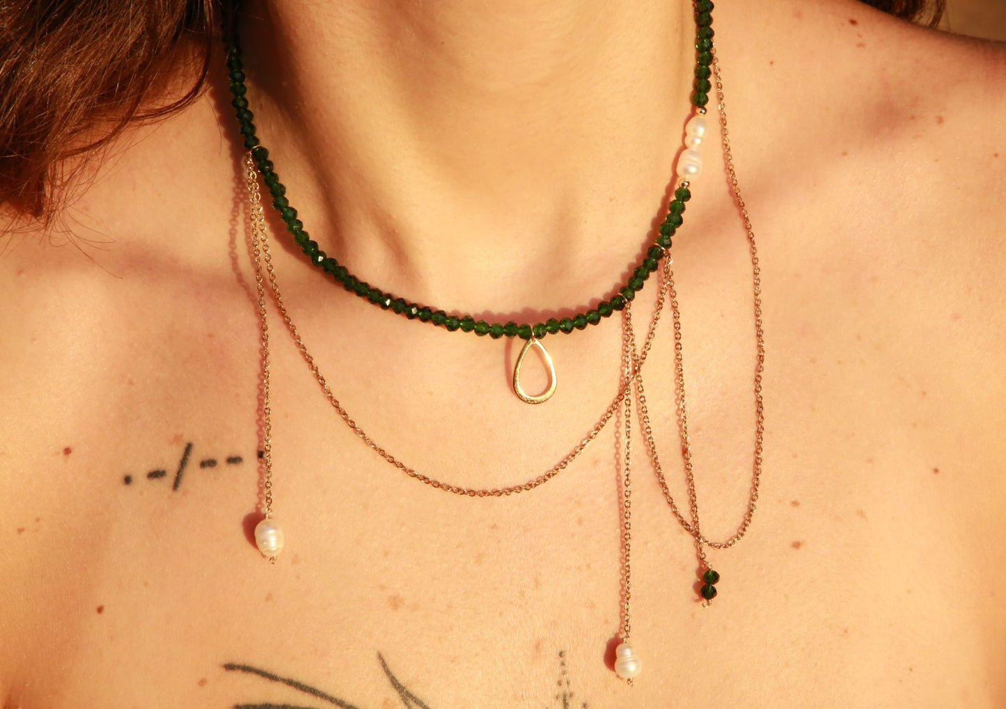 The Emerald Enigma - Gold plated & crystals necklace