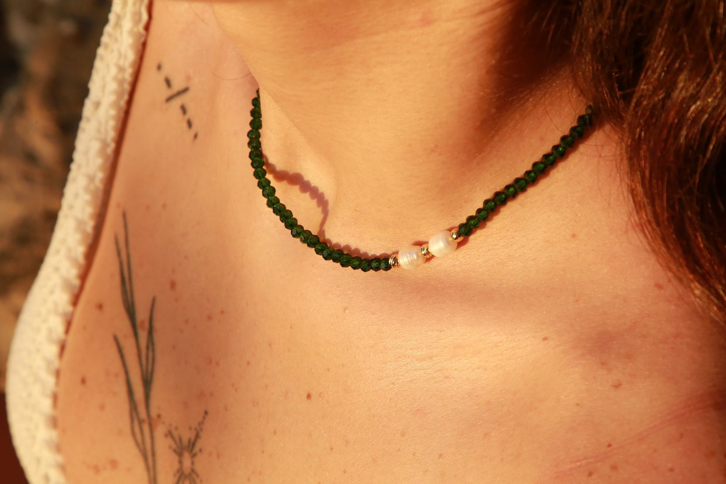 The Emerald Aura - Gold plated & crystals necklace